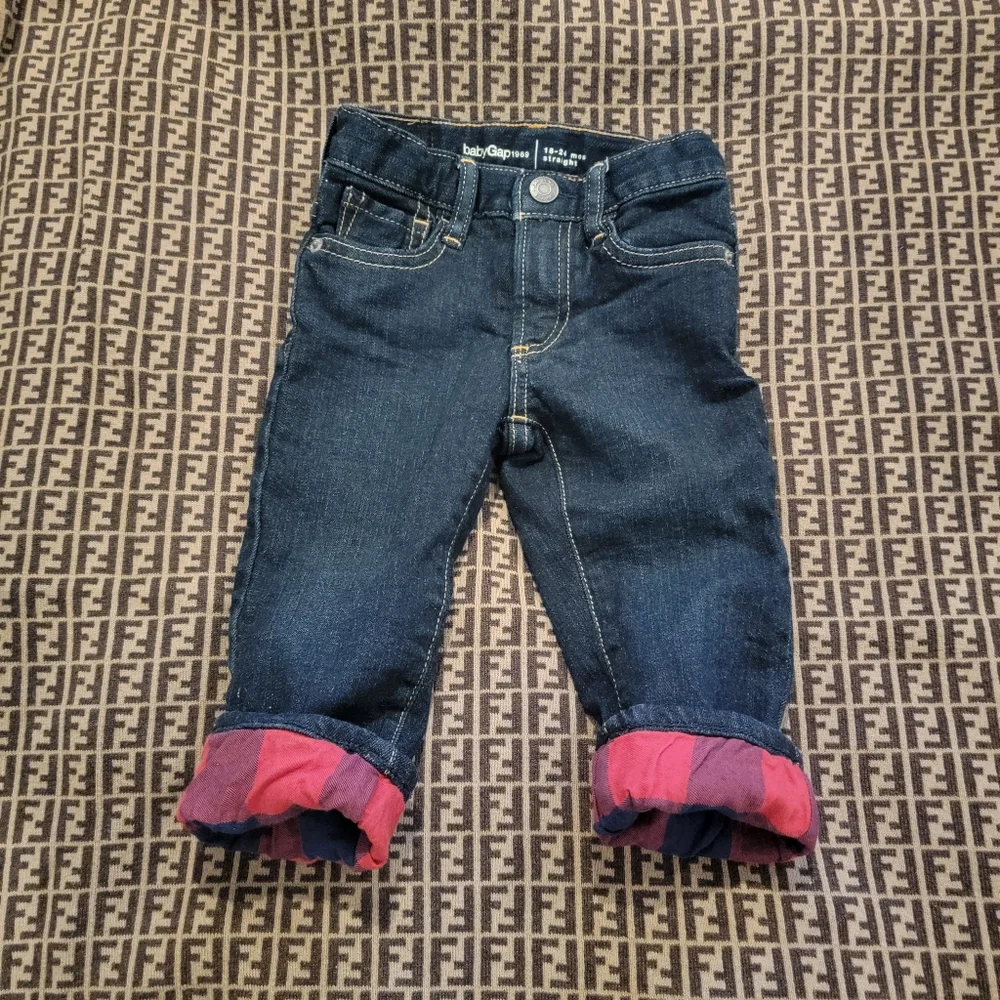 Gap Jeans Buffalo Plaid Flannel Lined Toddler Size 18- 24 months blue jeans pant